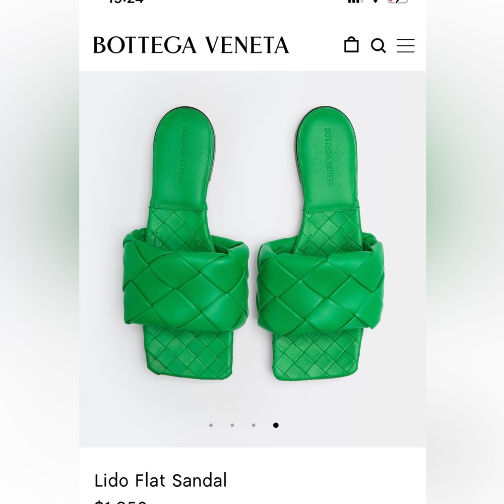 Authentic Bottega Veneta Sz 37 Green Intrecciato Lido Flat Sandals WORN ONCE!